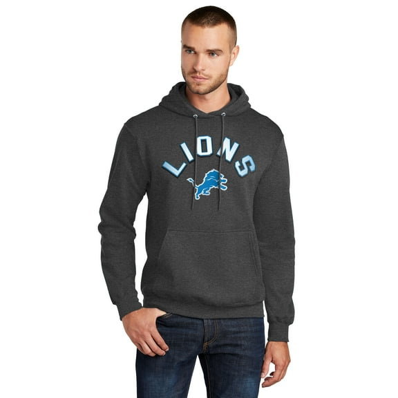 Men's Starter Charcoal Detroit Lions Arch Over Logo Pullover Hoodie