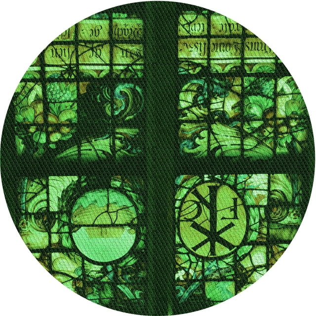 Ahgly Company Machine Washable Indoor Round Transitional Dark Forest Green Area Rugs, 6' Round