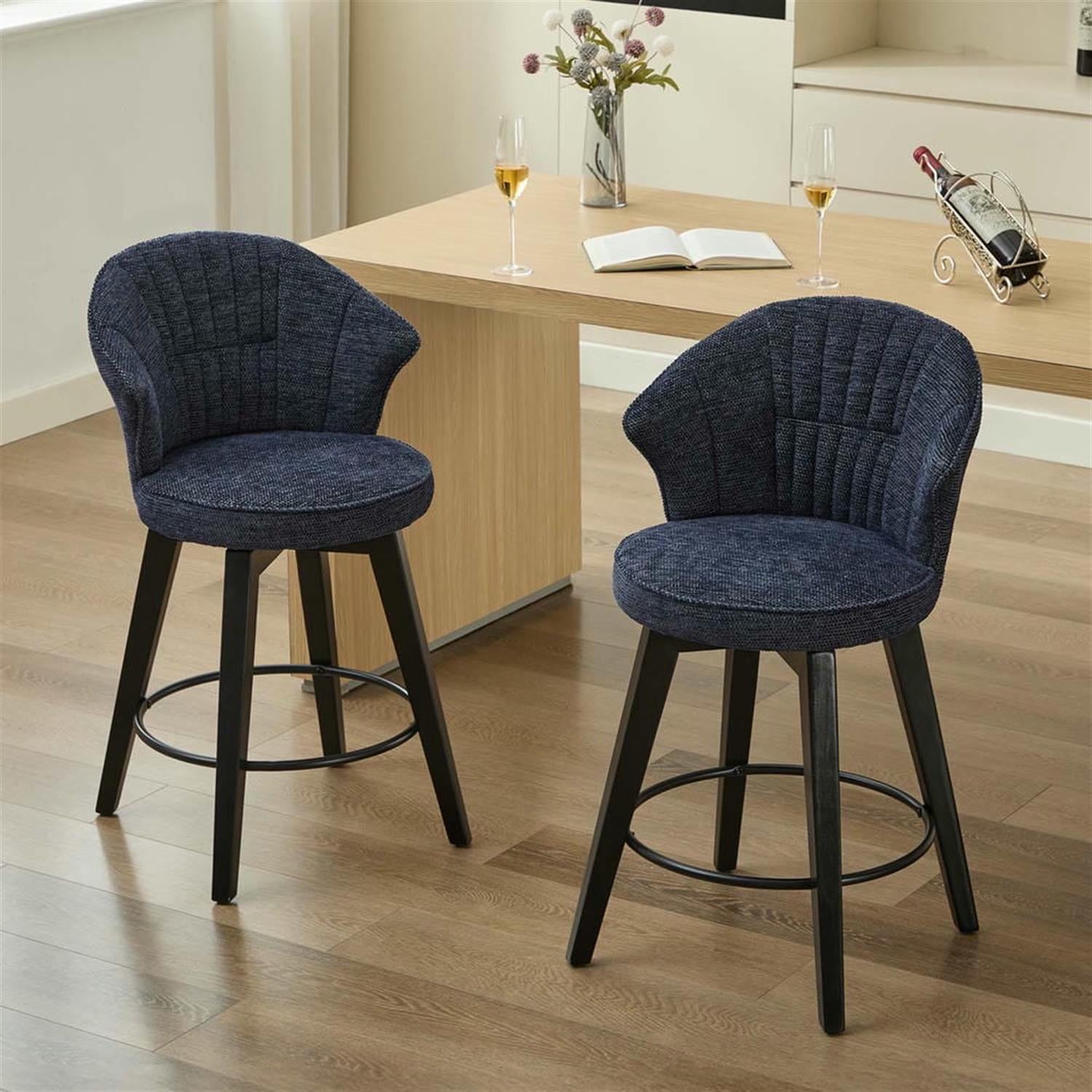 Demi Bonn 36" Counter Height Bar Stools Set of 2, Swivel Barstools with Back, Chenille Upholstered, Kitchen Island Countertop Chairs for Dining Room, Blue