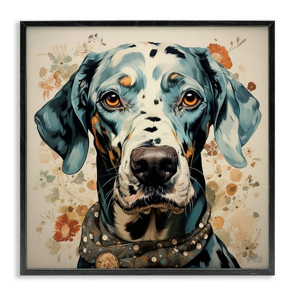 Stupell Industries Dog Portrait with Paint Splatter Animals & Insects Painting Black Framed Art Print Wall Art, 12 x 12