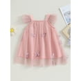 thumbnail image 4 of Arvbitana 6M 12M 1T 2T 3T 4T 5T Toddler Baby Girls Sweet Princess Dress 3D Flower/Butterfly Square Neck Fly Sleeve Tulle Tutu A-line Dress Little Girls Cute Clothes, 4 of 8