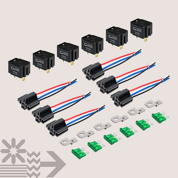 SHAR 6 Pack 12V 4 Pin Fused Relay Switch Bosch Style Lock Harness