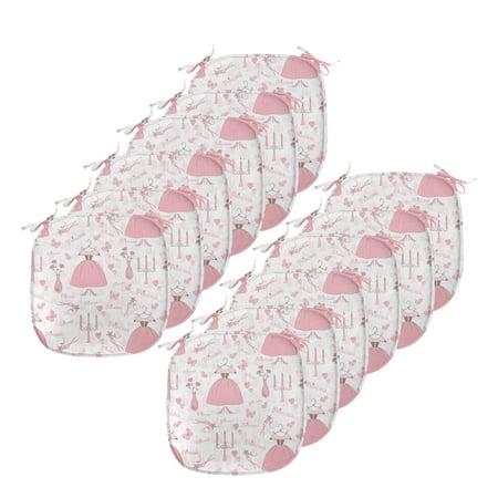 

Cartoon Chair Seating Cushion Set of 12 Pattern with Accessories of Cartoon Mystic Candles Bouquet Dress Shows Seat Pads with Anti-slip Backing 16 x16 Rose Pale Pink White by Ambesonne