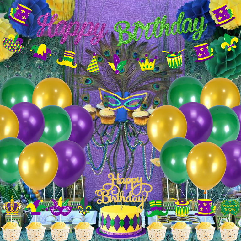 Mardi Gras Birthday Party Decorations Extra Large Purple Happy Birthday  Banner Backdrop for New Orleans Mardi Gras Carnival Birthday Masquerade