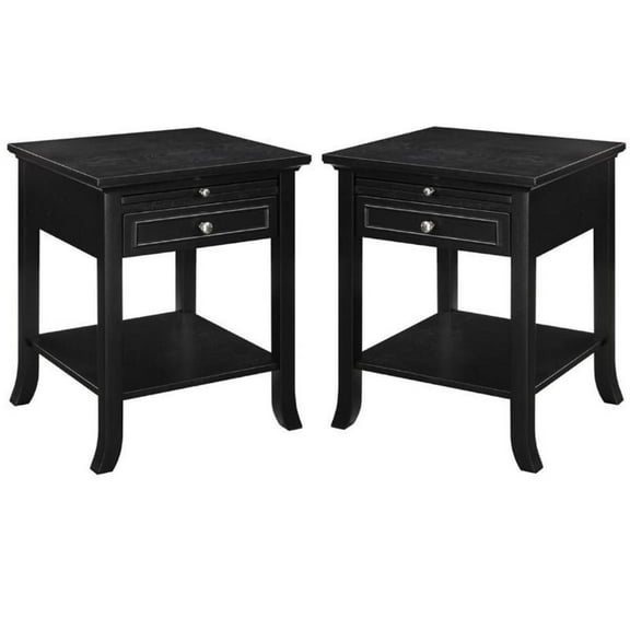 Home Square American Heritage Logan End Table in Black Wood Finish - Set of 2