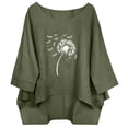 thumbnail image 2 of Linen Tops for Women Retro Embroidered Summer Boho Peasant Blouses 3/4 Sleeve Round Neck Casual Loose Fit Clothes Cute Tops For Women, 2 of 6