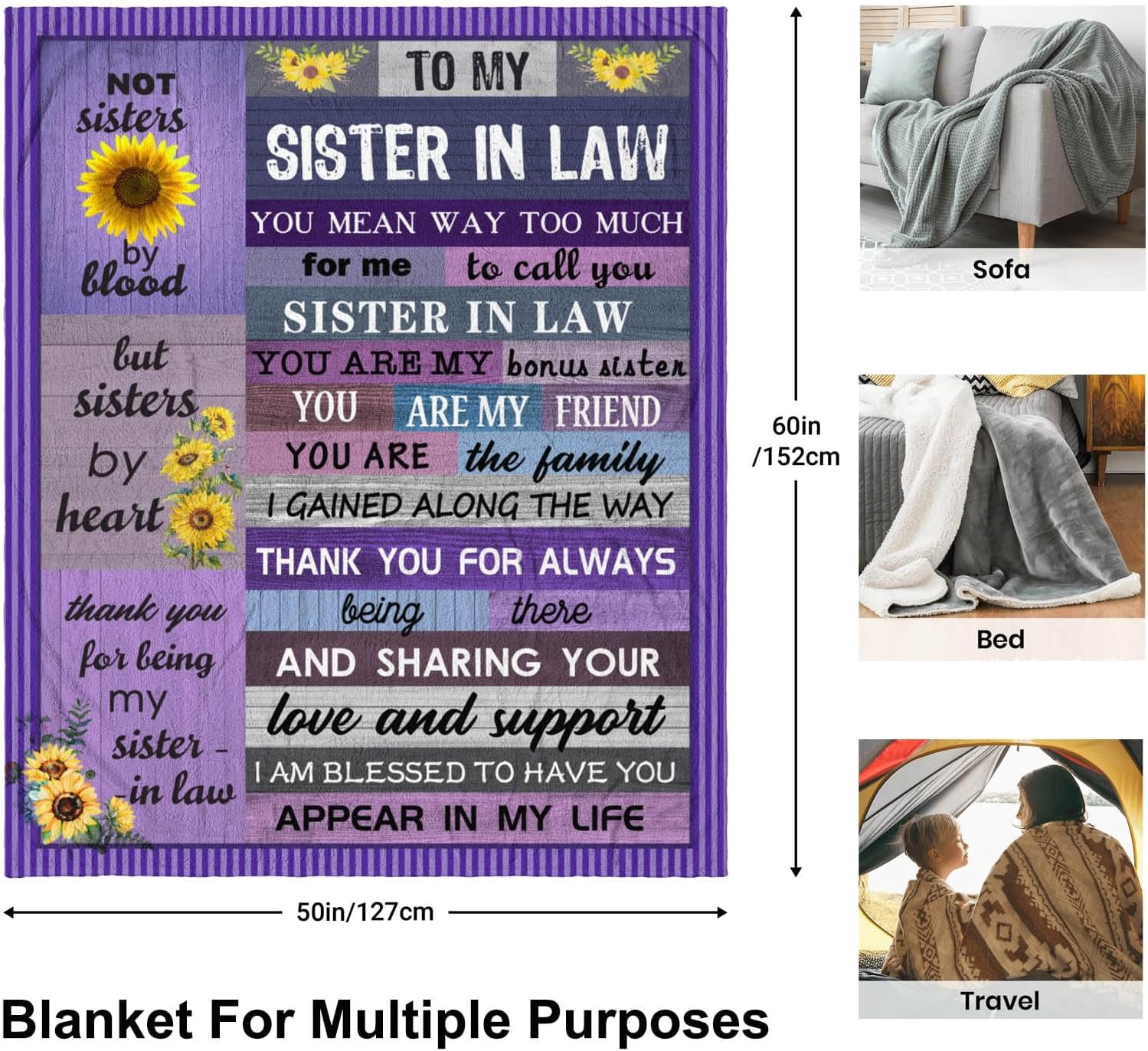 Christmas Sister in Law Gifts Throw Blanket 60inx50in - Sister in Law Gifts for Women - Gifts for Sister in Law - Birthday Gifts for Sister in Law - Sister in Law Wedding Gift