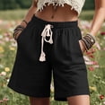 thumbnail image 4 of Viadha Womens Cargo Shorts Summer Solid Color Elastic Waist Drawstring Casual Linen Shorts with Pockets, 4 of 8