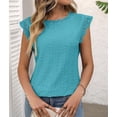 thumbnail image 6 of Women'S Tops Casual Crewneck Cap Sleeve Shirts Crochet Knit Texture Tank Top Blouses Turquoise Blue L, 6 of 9