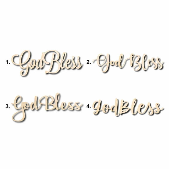 God Bless Sign Unfinished Wood Cutout Home Decor DIY Option 1- 10" Wide / 1/4"