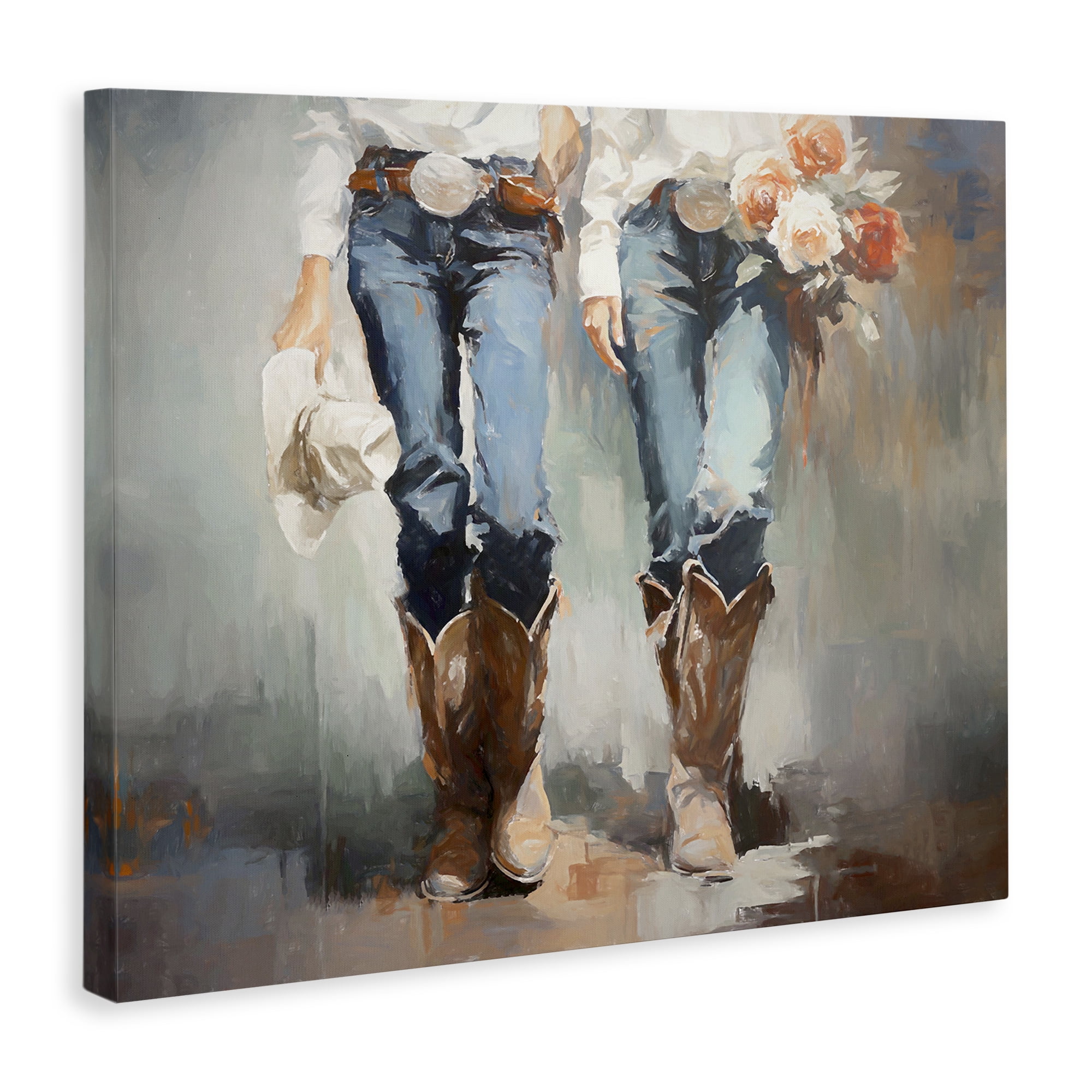 Stupell Industries Floral Cowgirl Pair Novelty Painting Gallery Wrapped Canvas Art Print Wall Art, 30 x 24