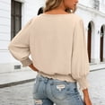 thumbnail image 7 of vigerkar Women Smocked Tops Elastic Cinched Waist Top Dressy Blouse 3/4 Length Sleeve Casual Outfits (Khaki, L), 7 of 7