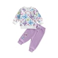 thumbnail image 2 of Aojekbee Baby Girl Fall Outfit Floral Print Long Sleeve Round Neck Pullover with Elastic Waist Pants 2 Pcs Set, 2 of 10