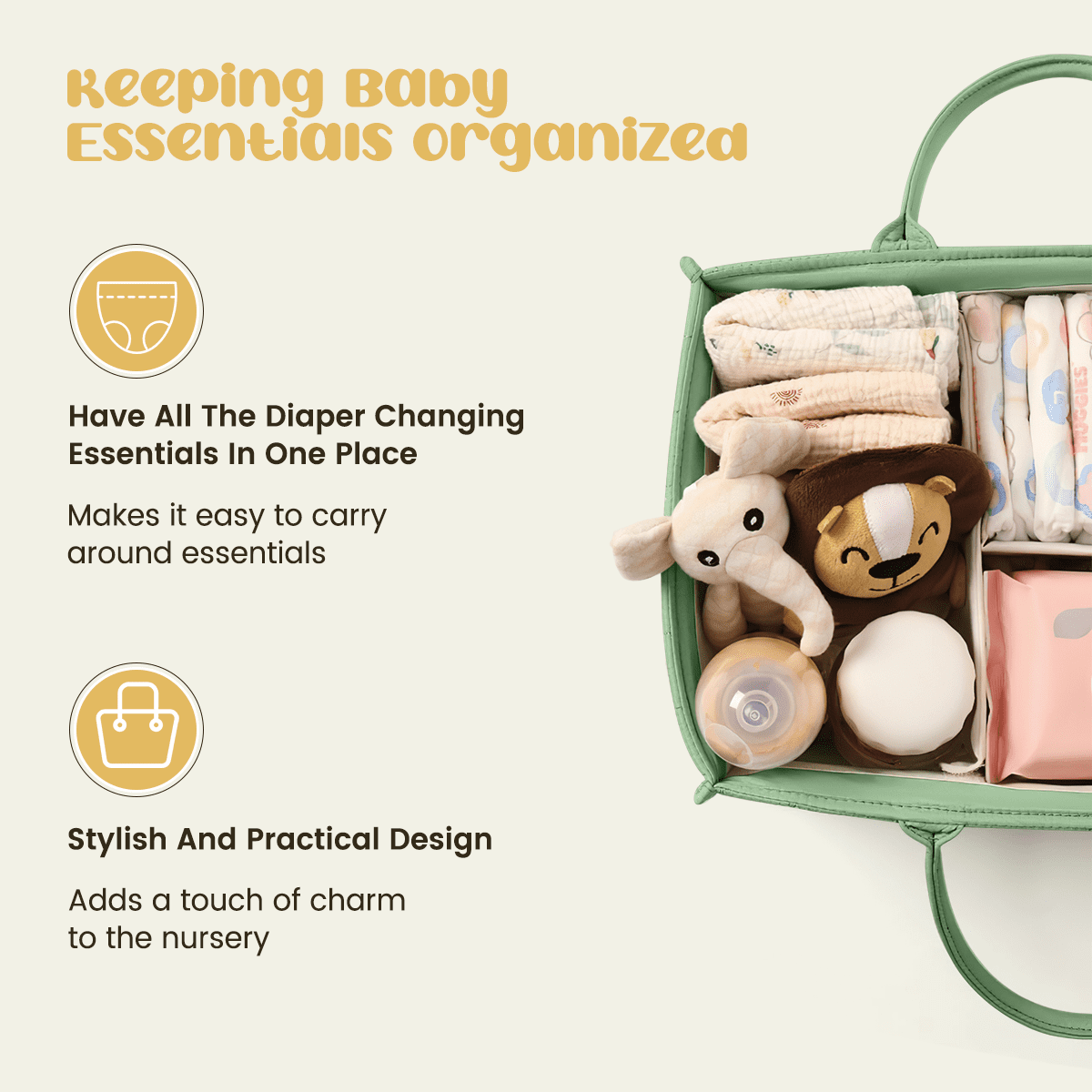Baby Diaper Caddy Basket Organizer-Sturdy, Breathable & Washable, Large Organizer Tote Bag for changing table, Diaper Nursery Storage Organizer for Baby Stuff, Baby Shower Gifts for Newborn