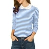 Allegra K Women Peter Pan Collar Long Sleeves Contrast Striped Blouse Light Blue S