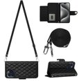 thumbnail image 2 of Wallet Case for iPhone 16 Pro Max, PU Leather 3D Lattice Stylish for Women Girls Crossbody Lanyard Flip Kickstand Card Slots Cash Pocket Magnetic Clasp Full Protective Shockproof Purse Shell, Black, 2 of 7