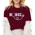 thumbnail image 1 of TSADFHJI Hauts d'Été pour Femmes Boho T-Shirt à Manches Courtes Imprimé Lettre Col Rond Uni G Rouge, 1 of 5