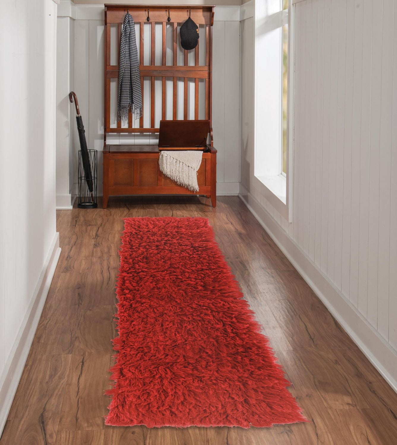 Tapis de couloir Nouveau Flokati 1400 gr de 2' 4" x 8' 6", Rouge