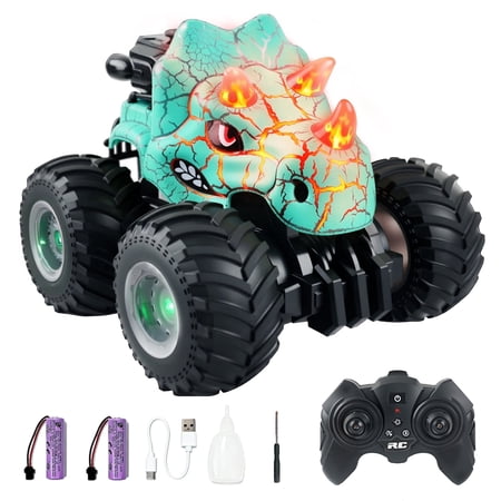 Remote Control Dinosaur Car Toys Monster Trucks with 360° Spin & Drifting Light & Music RC Cars Toys for Boys Toddlers(Cyan)