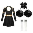thumbnail image 4 of Aislor Kids Girls Cheerleading Uniform Long Sleeve Outfits Performance Dancewear Black&White B 12, 4 of 7