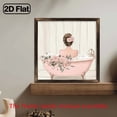 thumbnail image 2 of 2D Flat, 8x8 Inch Shabby Chic Wooden Wall Art - Vintage Woman in Pink Bathtub with Floral Bouquet, Soft Pastel Pink White Framed Print, Multi-Room Decor for Bedroom, Bathroom, Kitchen, Living Room, 2 of 9