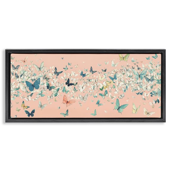 Stupell Industries Contemporary Blush Butterfly Soiree Black Floating Frame Canvas Art, 25 x 11, by Petals Prints Design