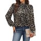 thumbnail image 2 of Camisas de Larga para Mujer, Blusas de Cuello Alto con Pliegues Delanteros, Ropa Informal Elegante para Otoño. Estampado de Leopardo L, 2 of 5