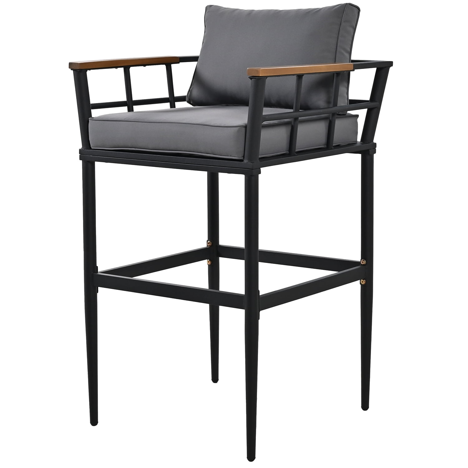 Kadyn 5-Piece Steel Outdoor Dining Set, Patio Dining Set for Balcony Or Backyard with Acacia Wood Armrest Suitable, Black