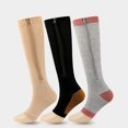 thumbnail image 1 of 2 Pairs Zipper Compression Socks 15-20 mmHg for Women Men  Knee High Open Toe Varicose Veins Hosiery for Edema  Swollen, 1 of 7