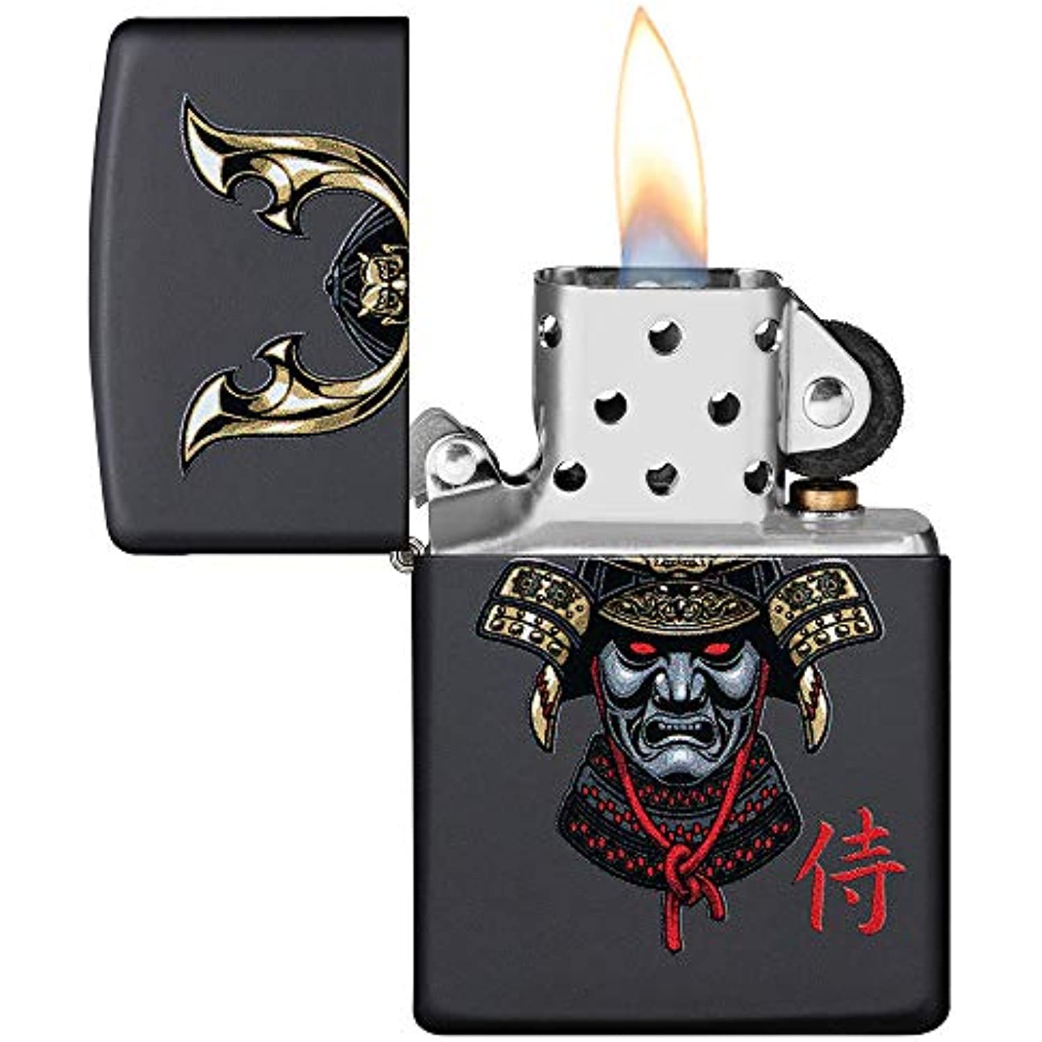 Zippo Samurai Helmet Design Black Matte Pocket Lighter, One Size