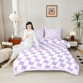 thumbnail image 4 of Castle Fairy Kids Teens Minimalist Geometric Grid 3 Pieces Queen Comforter Set,Minimalist Ultra Soft Bedding Sets,Abstract Stripes Bedding Comforter Set Breathable,Microfiber Bedroom Decor, 4 of 8