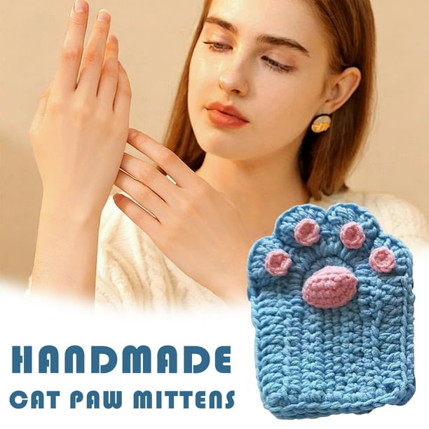 Guantes de Medio Dedo de Ganchillo Hechos a Mano con Diseño de Pata de Gato | Mitones de Invierno Cálidos y Suaves | Diseño con Almohadillas para Las Patas | Transpirables y Flexibles para Escribir,