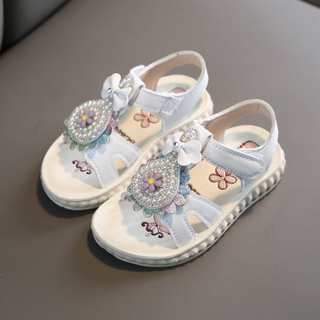 

Hunpta Kids Sandals Infant Kids Baby Girls Summer Open Toe Flower Sandals Pearl Princess Shoes