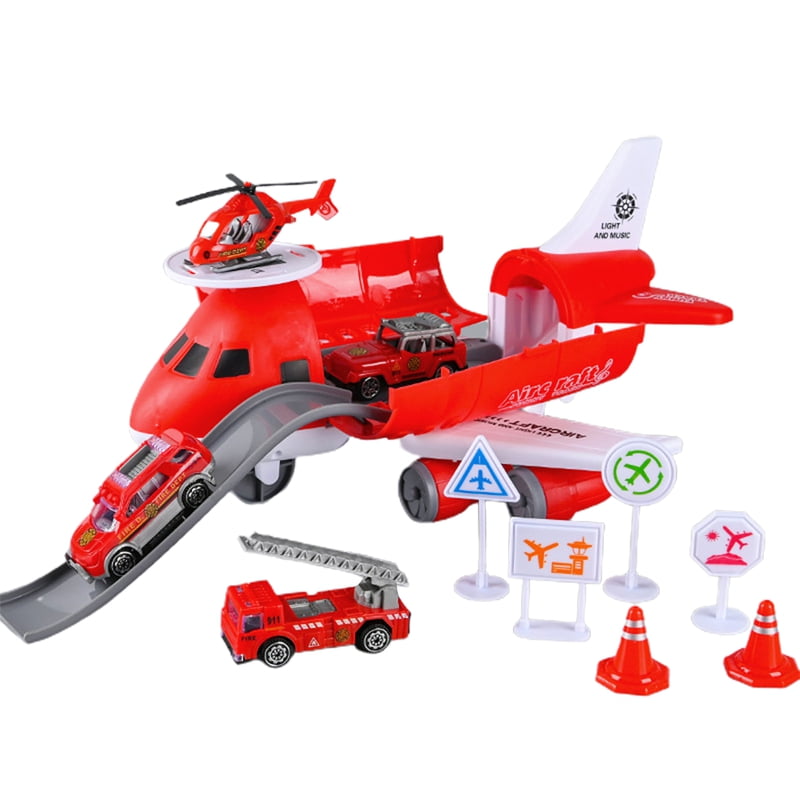 SANWOOD Airplane Toy,1 Set Airplane Toy High Stability Long Slides  Broken-Proof Inertia Airplane Large Storage Transport Aircraft Vehicle Toy  for Children