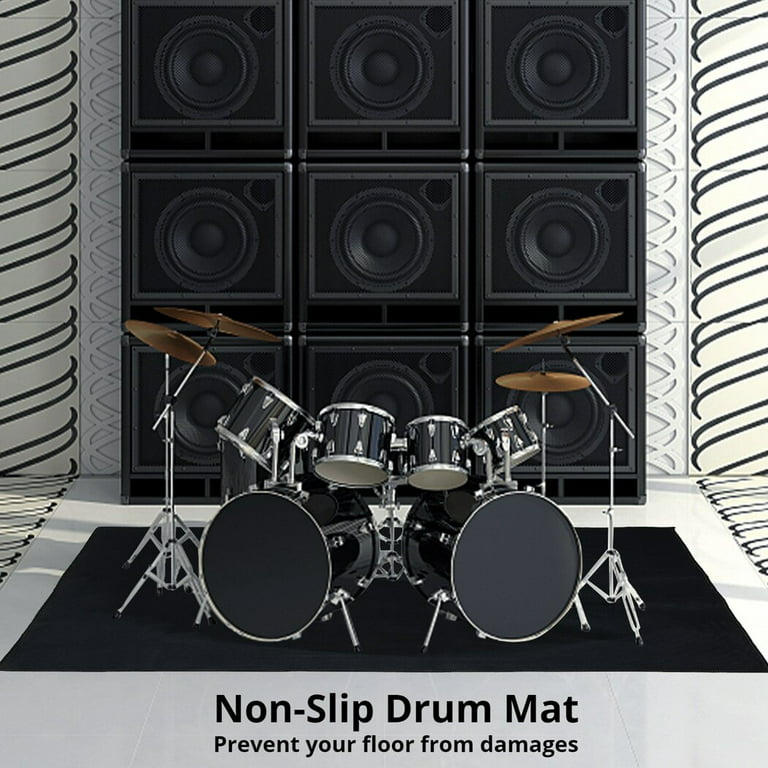 Drum Rug 4x6ft Black Drum Mat None Slip Drum Carpet Blue Border Design