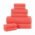 thumbnail image 2 of Superior Soho Ribbed Cotton 8-Piece Assorted Towel Set, Coral, 2 of 9