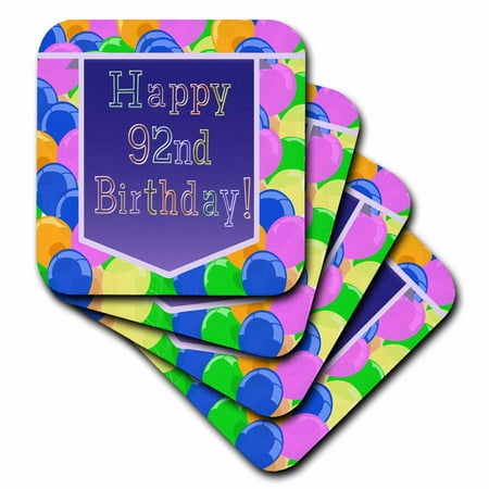 

3dRose Balloons with Purple Banner Happy 92ndBirthday Soft Coasters set of 8