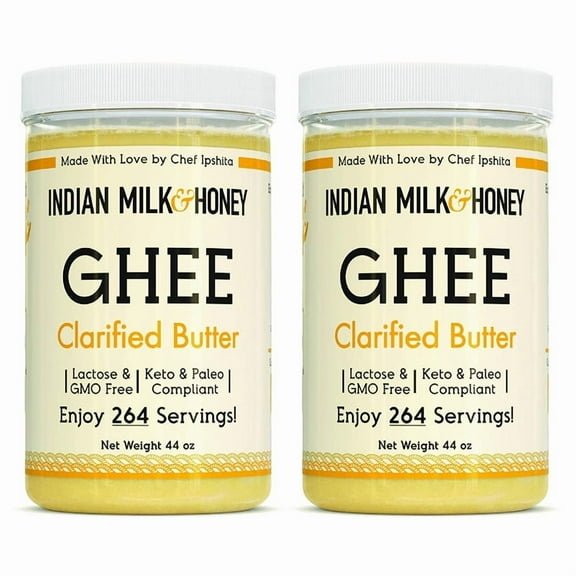 Classic Ghee Butter, Grass-Fed by Indian Milk & Honey, 44 oz x 2 (Twin Pack) with 264 Servings Each| Handmade & Locally Sourced Ghee Clarified Butter | Lactose, Gluten & Casein Free | 44 Oz Twin