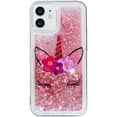 thumbnail image 2 of Case for iPhone 12 Mini, iPhone 12 Mini Case Cute Pink Glitter Luxury Sparkle Liquid for Girls Women Quicksand Clear Soft TPU Protective Phone Case for iPhone 12 Mini Wink Unicorn, 2 of 12