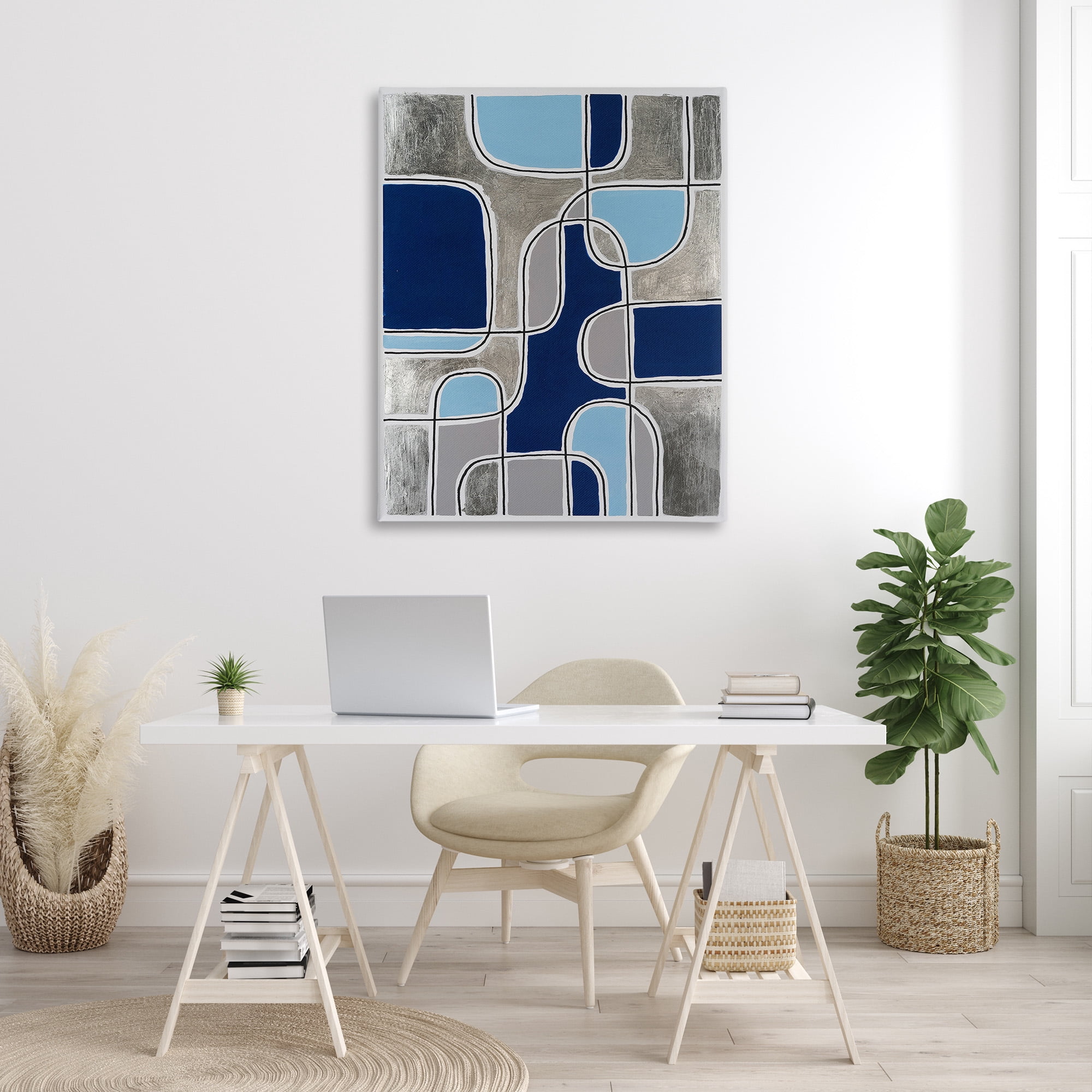 Stupell Industries Blue Asymmetrical Pattern Abstract Painting Gallery Wrapped Canvas Art Print Wall Art, 36 x 48