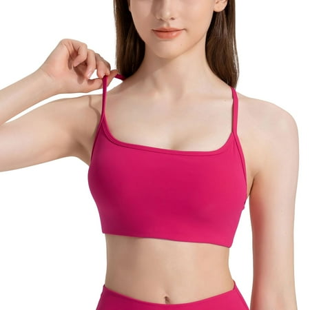 SWSMCLT Women s Yoga Crop Top Workout Top Trendy Sports Bra Push Up Fitted Backless Running Spandex Supportive Rose 12
