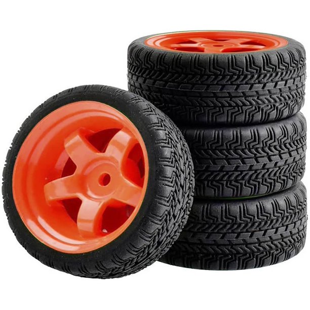 LINLIN 4 piezas de neumáticos de goma de 65 mm, llantas de plástico de 5 radios compatibles con RC 1/10 escala On Road Touring Racing Drift Car Traxxas HSP HPI Tamiya, piezas de vehículos