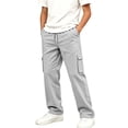 thumbnail image 2 of Cethrio Boys Cargo Sweatpants, Elastic Waist Open Bottom Fleece-lined Multiple Pockets Straight-leg Pants Silver Size 9-10 T, 2 of 7