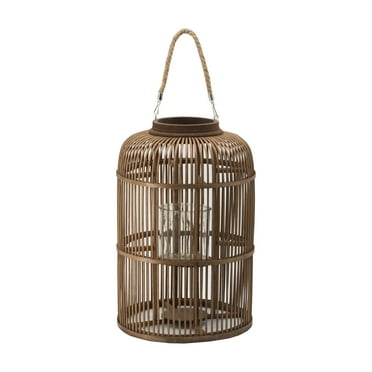 HomeStock Coastal Craftsman 19" Lantern 2Ea/Ctn - 12.6" Diameter x 18.9" Height, Brown Bamboo, Glass Hurricane, Suitable for Commercial & Residential Use