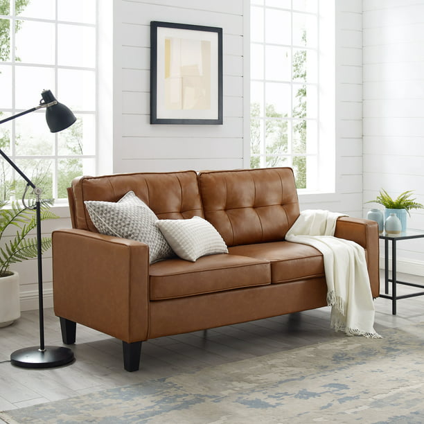 Mainstays Faux Leather Apartment Sofa, Mainstays Sofa Sleeper Brown Faux Leather
