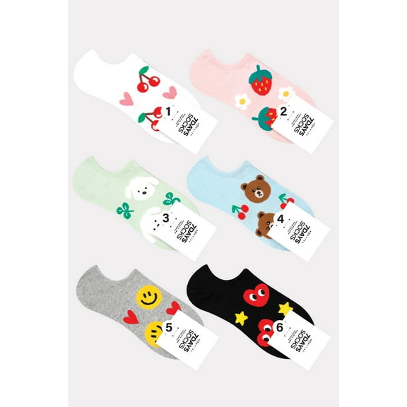 Women's Ankle Big Pattern Socks - 6 Pair Set