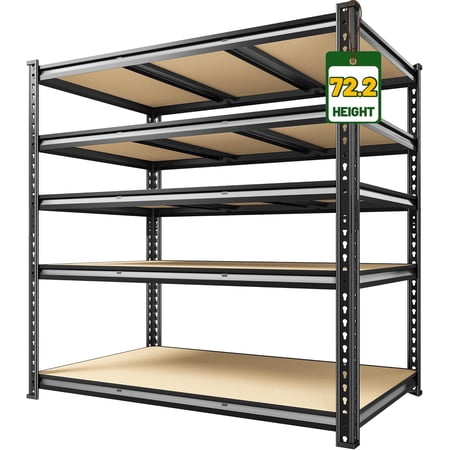 2800 LBS Garage Shelving 72.2" H Garage Storage Shelves, 5 Tier Adjustable Shelving Unit, Storage Shelves for Storage, Basement, Warehouse, Pantry, Kitchen, 48.1" W x 24.1" D x 72.2" H, Black
