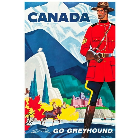 Canada - Greyhound Bus Line - 1960s Vintage US Travel Poster (8x12Inches(US/CANOnly))