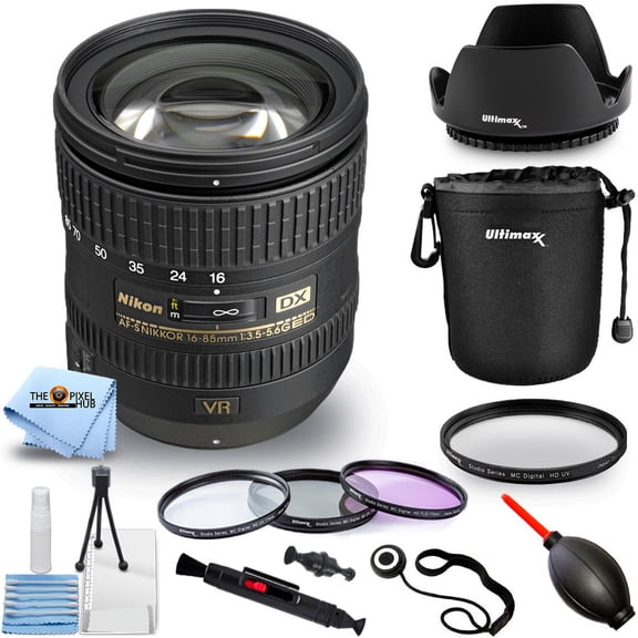 Nikon AF-S DX NIKKOR 16-85mm f/3.5-5.6G ED VR Lens 2178 - Pro Bundle with Lens Pouch, Tulip Hood Lens, Filter Kit, Lens Cap Keeper and More