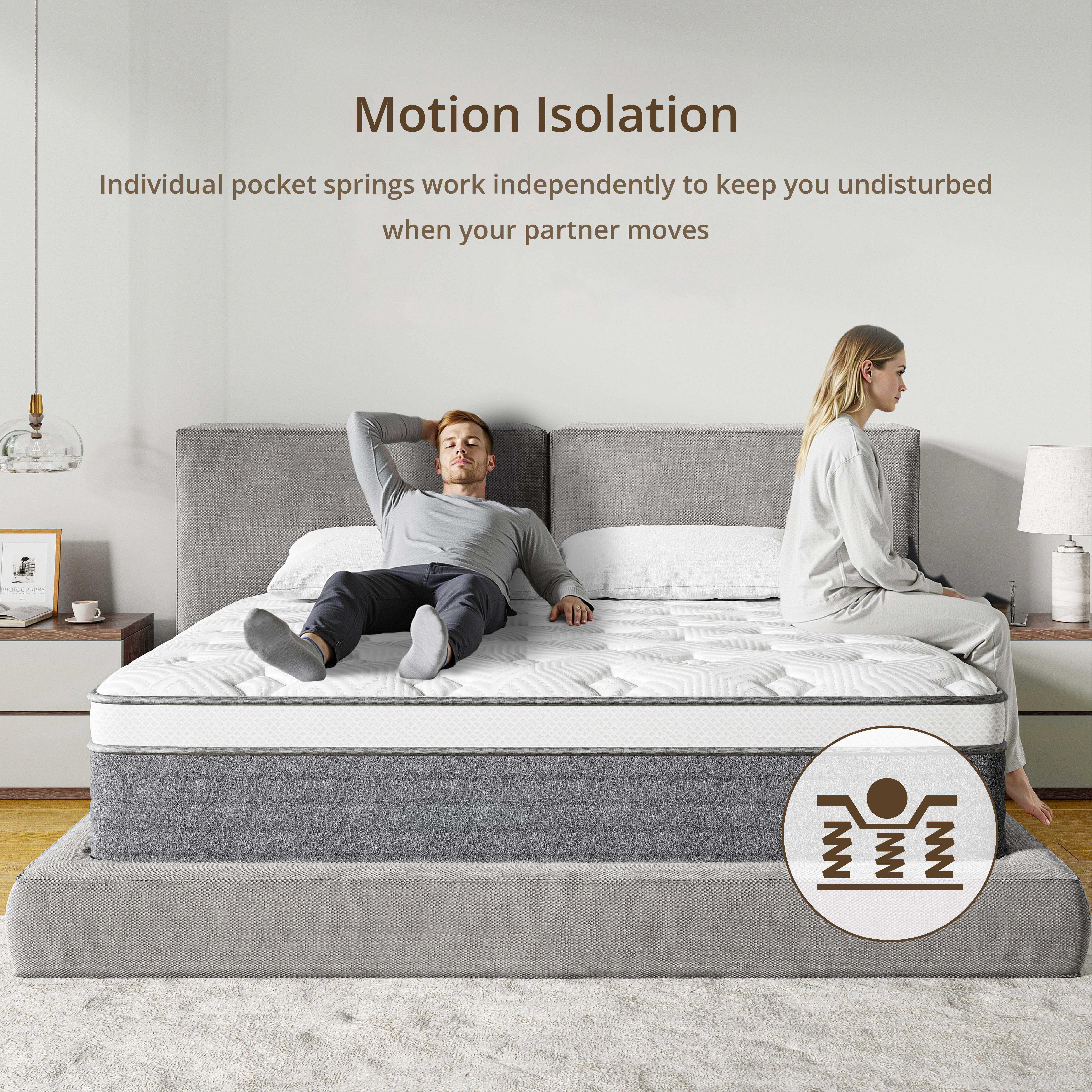 EGOHOME StarryRest Queen Mattress, 12" Hybrid Mattress in a Box, Medium, Gray